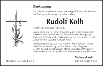 Traueranzeige von Rudolf Kolb von Pegnitz-Zeitung